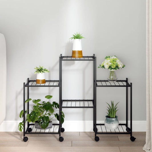vidaXL Flower Stand with Wheels 83x25x63.5 cm Black Iron