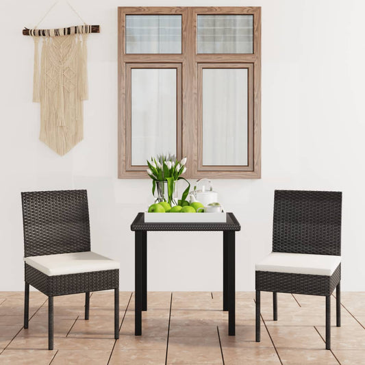 vidaXL 3 Piece Outdoor Dining Set with Cushions Poly Rattan Black