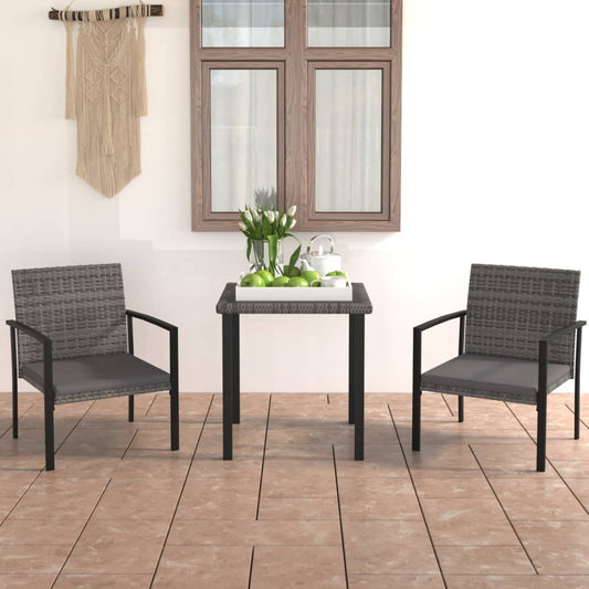 vidaXL 3 Piece Outdoor Dining Set Poly Rattan Grey