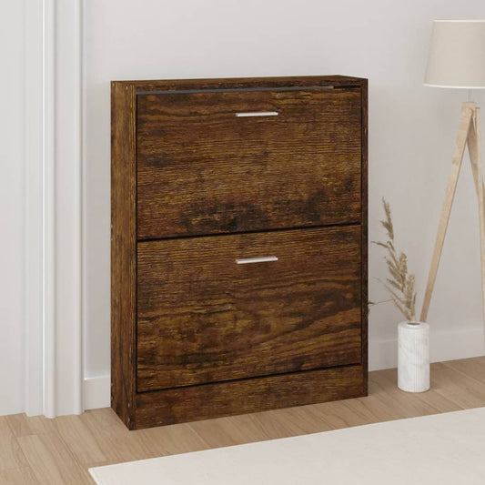 vidaXL Shoe Cabinet Smoked Oak 59x17x81 cm Engineered Wood