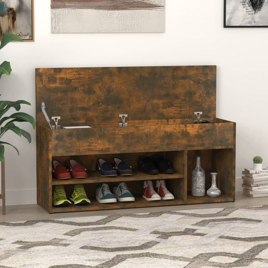 vidaXL Shoe Bench Smoked Oak 105x30x45 cm Engineered Wood