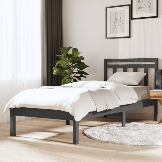 vidaXL Bed Frame Grey 90x190 cm Single Solid Wood