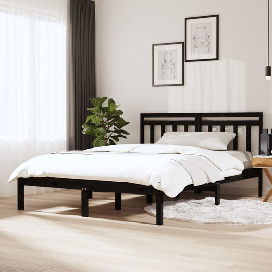 vidaXL Bed Frame Black 120x190 cm Small Double Solid Wood