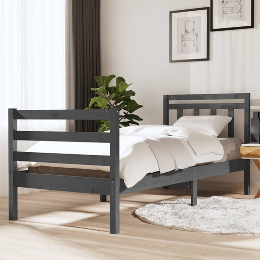 vidaXL Bed Frame Grey 90x190 cm Single Solid Wood