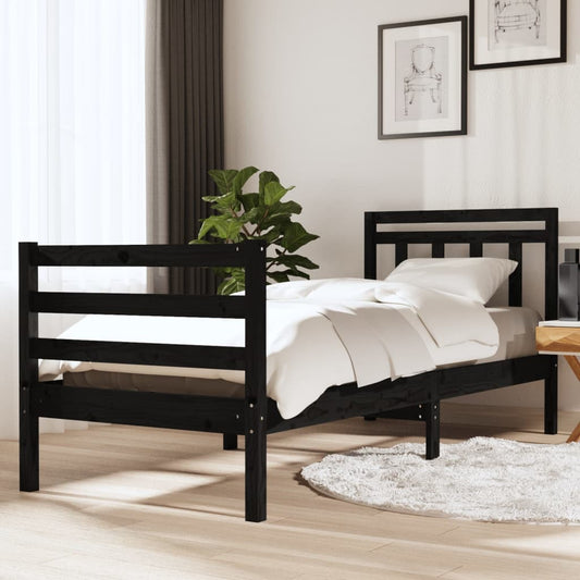 vidaXL Bed Frame Black 90x190 cm Single Solid Wood