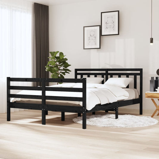 vidaXL Bed Frame Black Solid Wood 140x190 cm