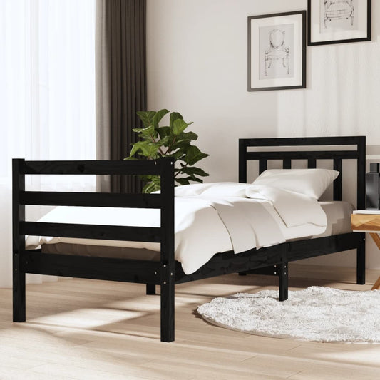 vidaXL Bed Frame Black Solid Wood 90x200 cm