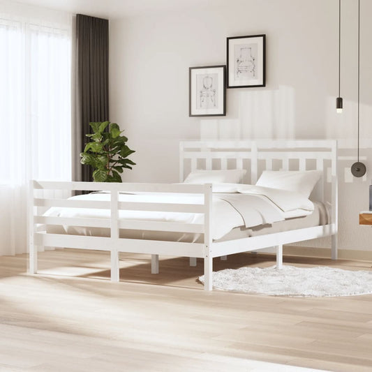 vidaXL Bed Frame White 150x200 cm King Size Solid Wood