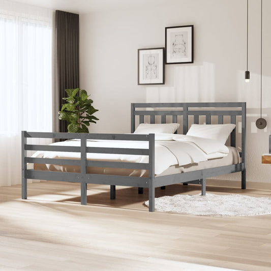 vidaXL Bed Frame Grey 150x200 cm King Size Solid Wood