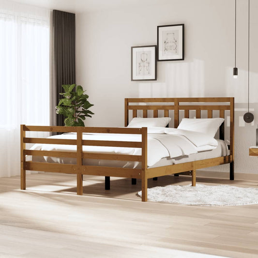 vidaXL Bed Frame Honey Brown 150x200 cm King Size Solid Wood