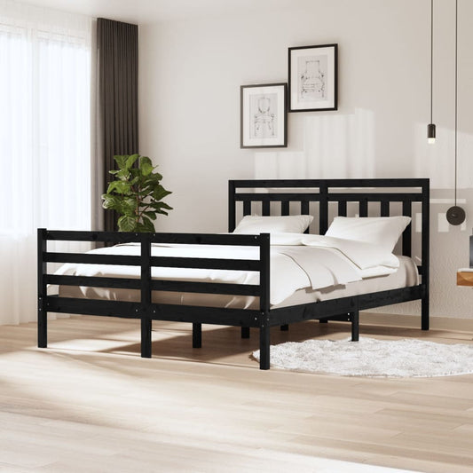 vidaXL Bed Frame Black 150x200 cm King Size Solid Wood