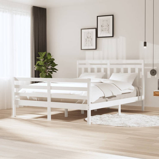 vidaXL Bed Frame White Solid Wood 160x200 cm