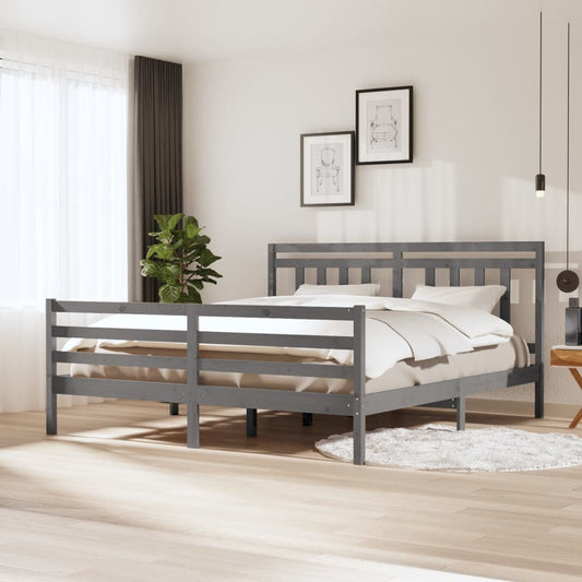 vidaXL Bed Frame Grey 180x200 cm Super King Size Solid Wood