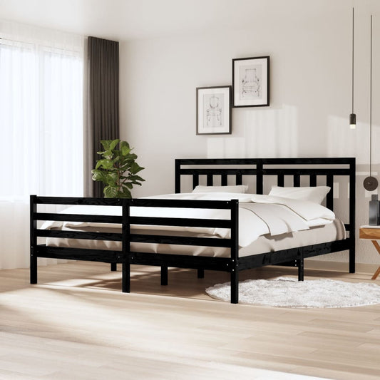 vidaXL Bed Frame Black 180x200 cm Super King Size Solid Wood