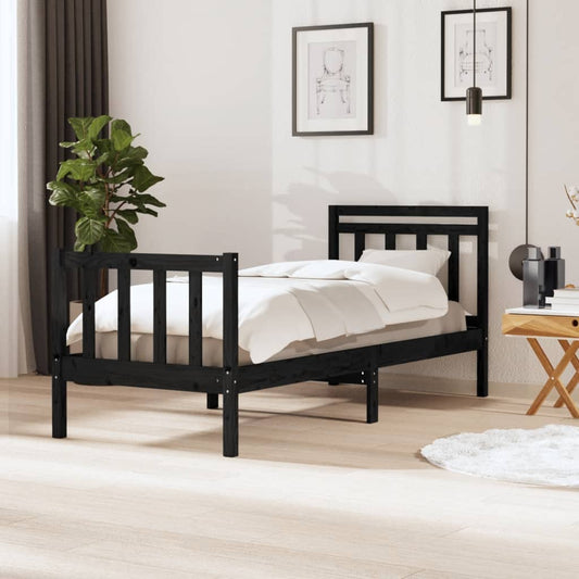 vidaXL Bed Frame Black 75x190 cm Small Single Solid Wood