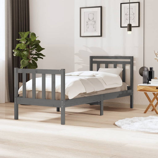 vidaXL Bed Frame Grey 90x190 cm Single Solid Wood