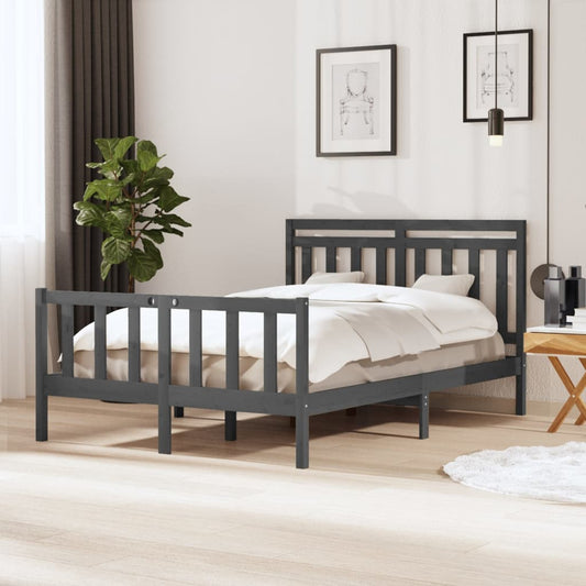 vidaXL Bed Frame Grey Solid Wood 140x190 cm