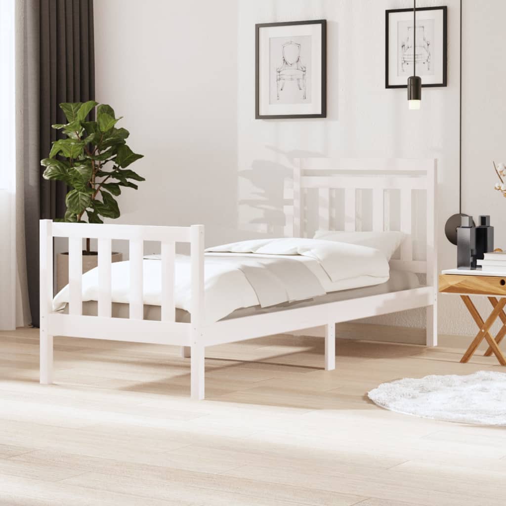 vidaXL Bed Frame White Solid Wood 90x200 cm