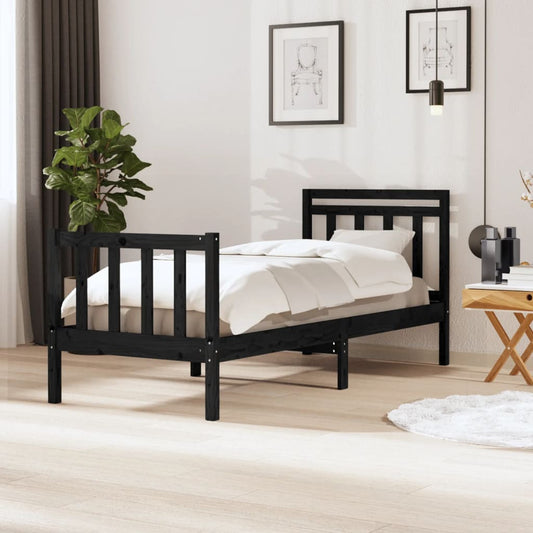 vidaXL Bed Frame Black Solid Wood 90x200 cm