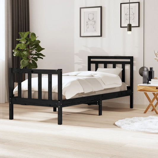 vidaXL Bed Frame Black Solid Wood 100x200 cm