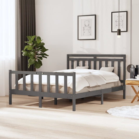 vidaXL Bed Frame Grey 150x200 cm King Size Solid Wood