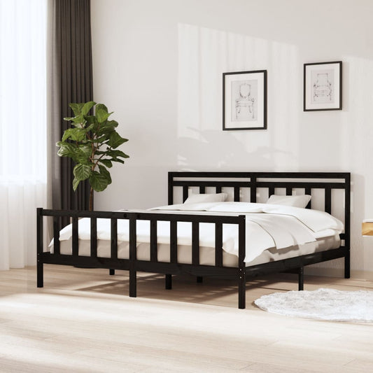 vidaXL Bed Frame Black 180x200 cm Super King Size Solid Wood