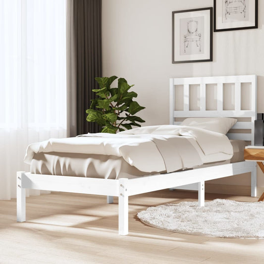 vidaXL Bed Frame White 75x190 cm Small Single Solid Wood Pine