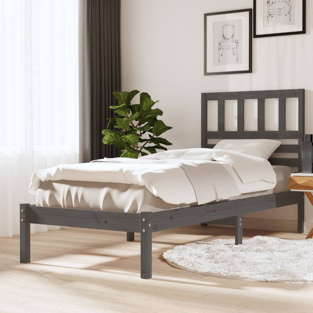 vidaXL Bed Frame Grey 90x190 cm Single Solid Wood Pine