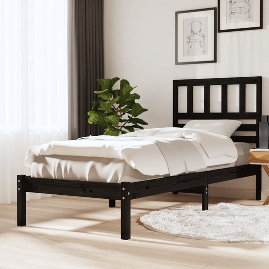 vidaXL Bed Frame Black 90x190 cm Single Solid Wood Pine