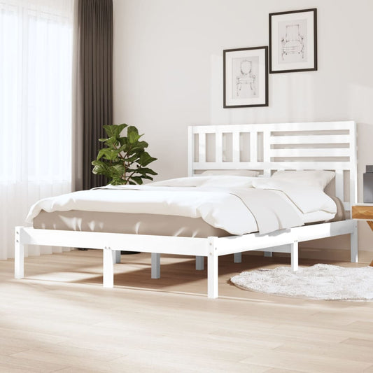 vidaXL Bed Frame White 135x190 cm Double Solid Wood Pine