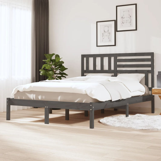 vidaXL Bed Frame Grey Solid Wood Pine 140x190 cm