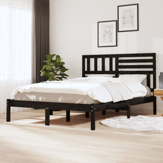 vidaXL Bed Frame Black 150x200 cm King Size Solid Wood Pine