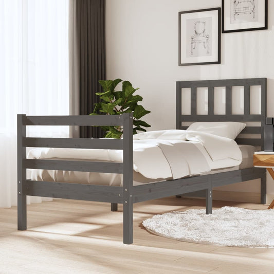 vidaXL Bed Frame Grey 90x190 cm Single Solid Wood