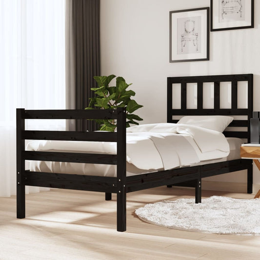 vidaXL Bed Frame Black 90x190 cm Single Solid Wood