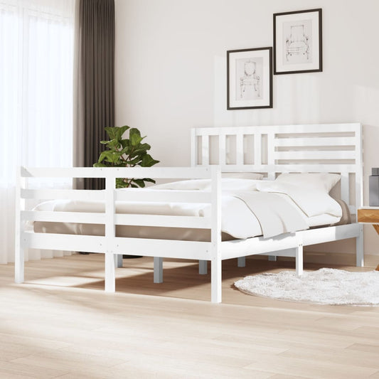 vidaXL Bed Frame White 135x190 cm Double Solid Wood