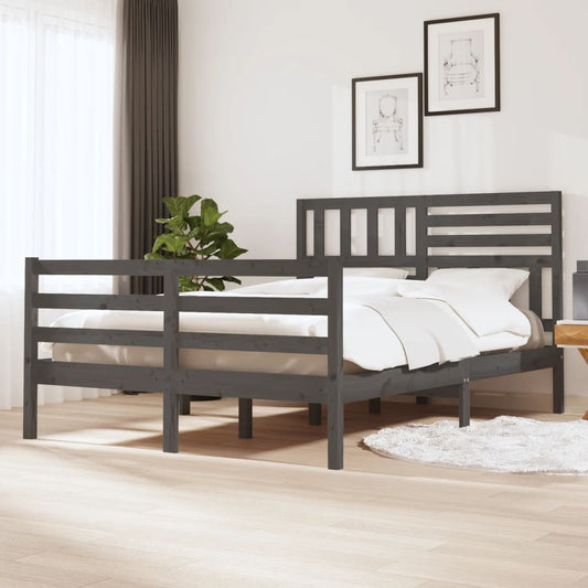 vidaXL Bed Frame Grey Solid Wood 140x190 cm