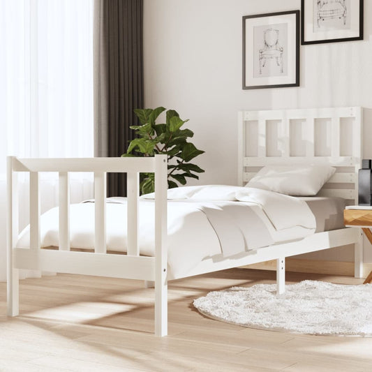 vidaXL Bed Frame White 75x190 cm Small Single Solid Wood