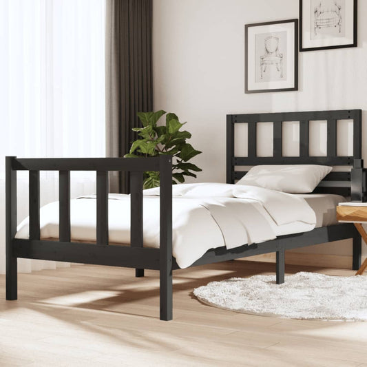 vidaXL Bed Frame Grey 90x190 cm Single Solid Wood