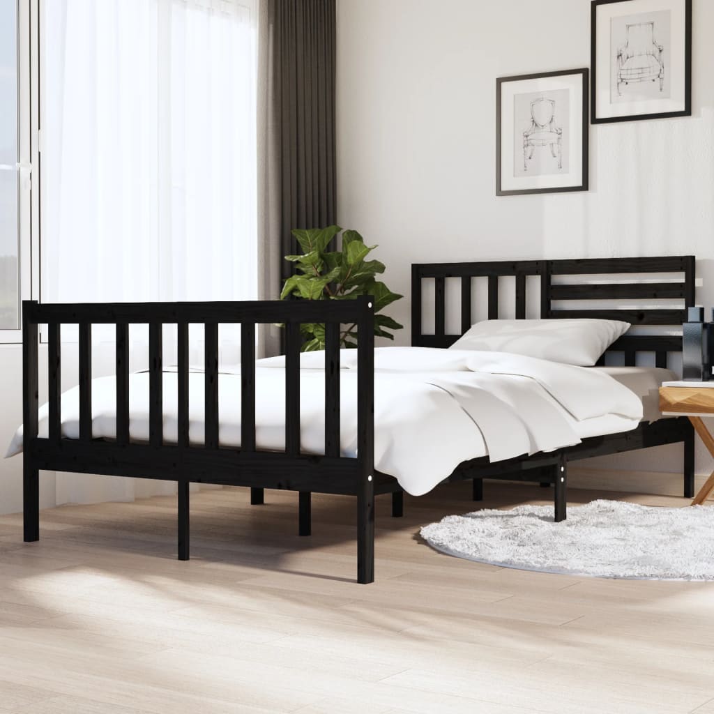 vidaXL Bed Frame Black Solid Wood 140x190 cm