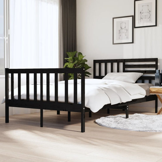 vidaXL Bed Frame Black Solid Wood 140x190 cm