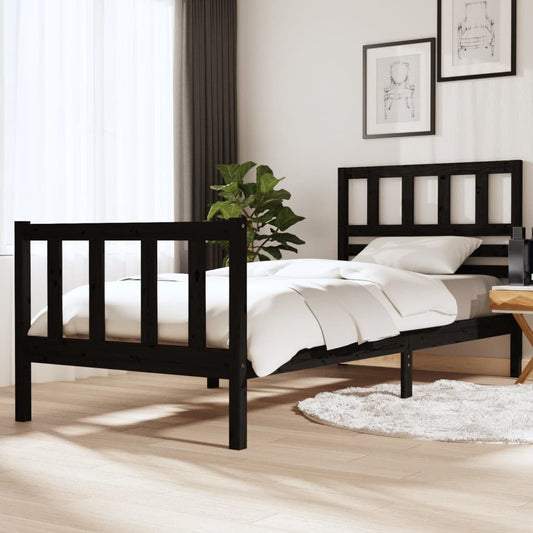 vidaXL Bed Frame Black Solid Wood 90x200 cm