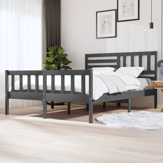 vidaXL Bed Frame Grey Solid Wood 160x200 cm