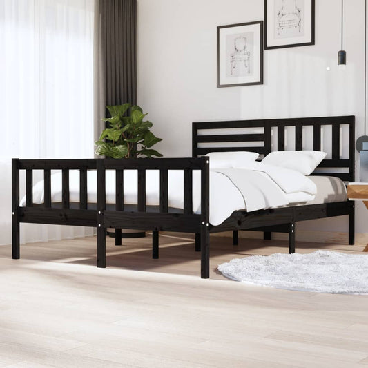vidaXL Bed Frame Black Solid Wood 160x200 cm