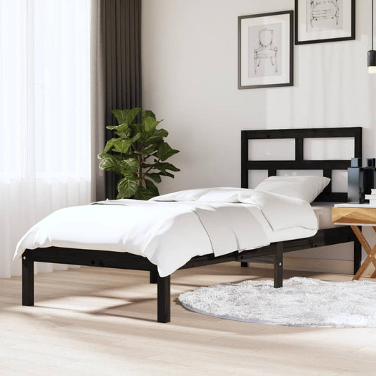 vidaXL Bed Frame Black 75x190 cm Small Single Solid Wood