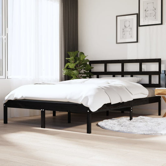 vidaXL Bed Frame Black 120x190 cm Small Double Solid Wood