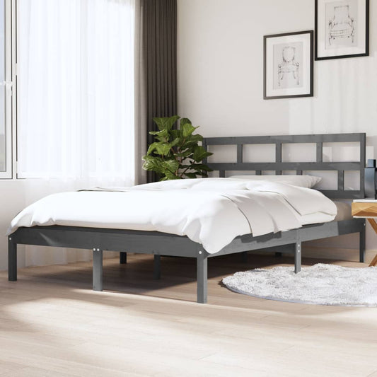 vidaXL Bed Frame Grey Solid Wood Pine 140x190 cm