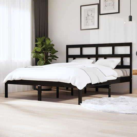 vidaXL Bed Frame Black 180x200 cm Super King Size Solid Wood