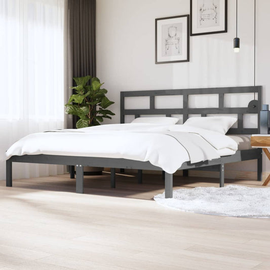 vidaXL Bed Frame Grey Solid Wood Pine 200x200 cm