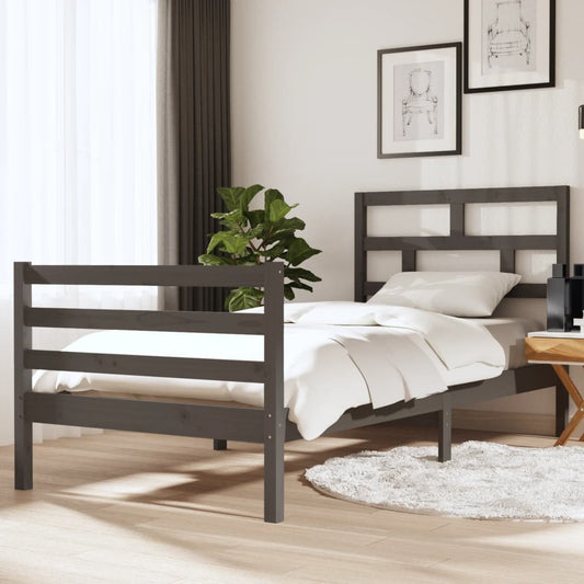 vidaXL Bed Frame Grey 90x190 cm Single Solid Wood