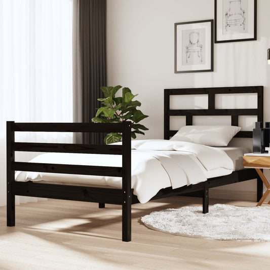 vidaXL Bed Frame Black 90x190 cm Single Solid Wood